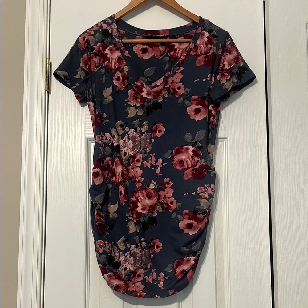 Maternity Floral Ruched Short Sleeve T-Shirt